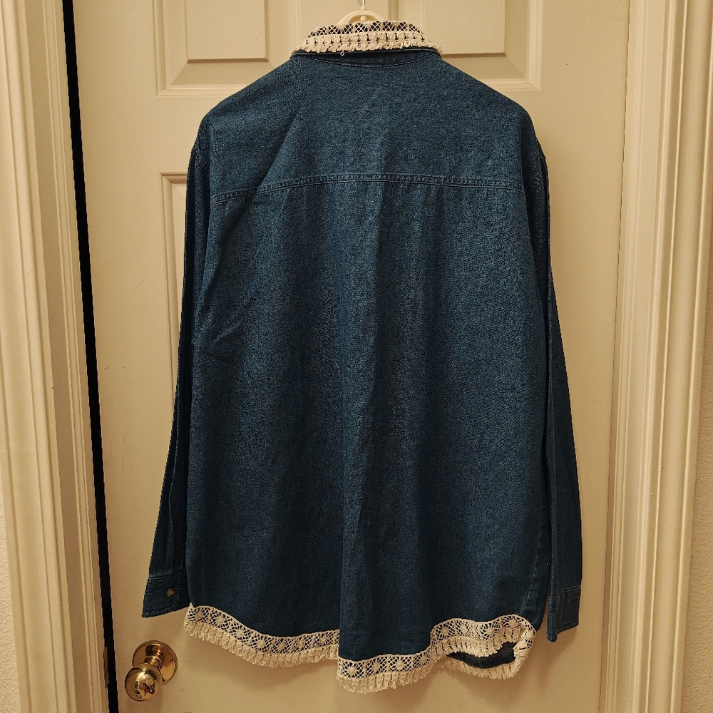 Vintage Denim Button Down W Patchwork, Embroidery… - image 2